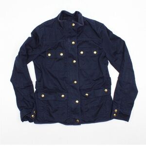 J. Crew navy blue Utility resin Jacket with Gold Buttons size small